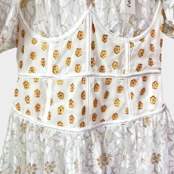 For Love and Lemons Lupita Lace Metallic Corset Bustier Mini Dress NWT Small - Picture 9 of 12
